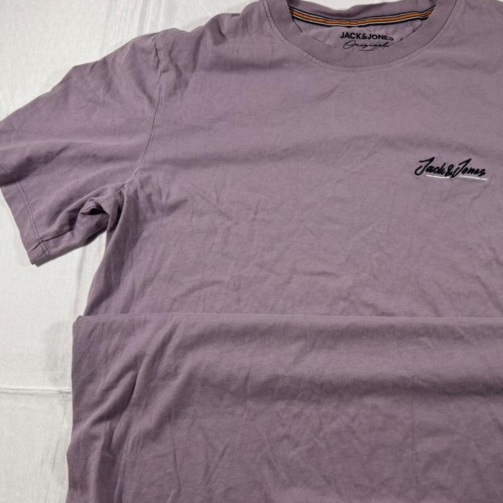Jack & Jones Originals Mens Purple Embroidered Logo Crew Neck T-Shirt Size L